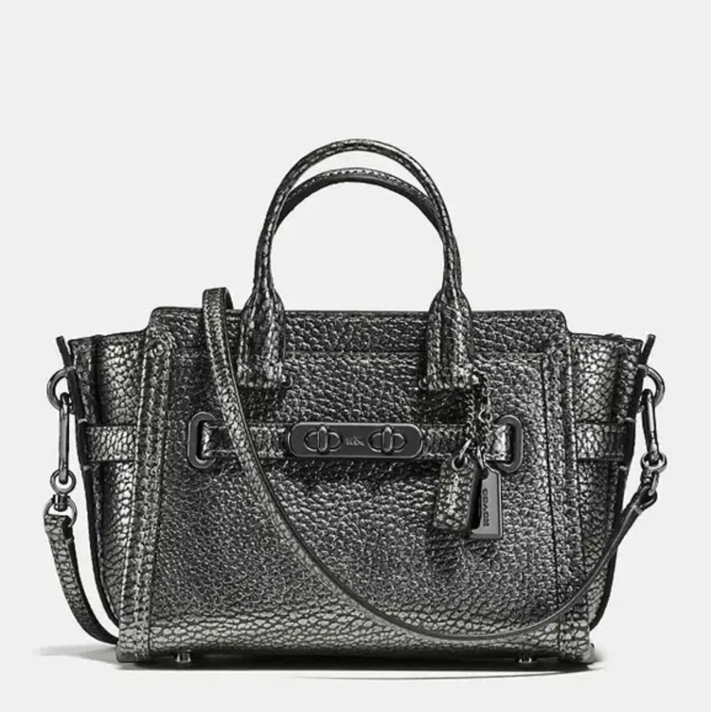 Coach Swagger 15 Mini catcher crossbody Purse Handbag Leather gunmetal Like New